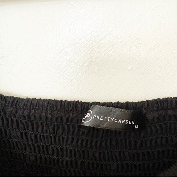 Pretty Garden Black Smocked Tiered Maxi Dress Square Neck Puff Sleeves Size M - Picture 4 of 8